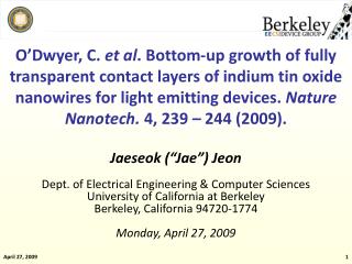 Jaeseok (“Jae”) Jeon Dept. of Electrical Engineering &amp; Computer Sciences