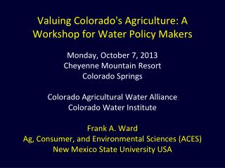Road Map: Valuing Water in Irrigated Agriculture