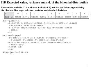 11D Expected value, variance and s.d. of the binomial distribution