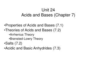 Unit 24 Acids and Bases (Chapter 7)