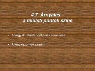 4.7. Árnyalás – a felületi pontok színe