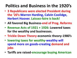 Politics and Business in the 1920’s