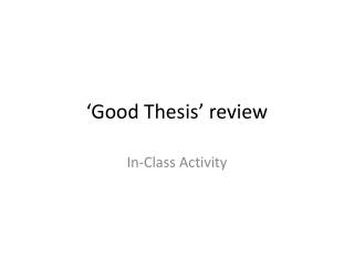 ‘Good Thesis’ review
