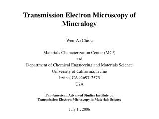 Transmission Electron Microscopy of Mineralogy