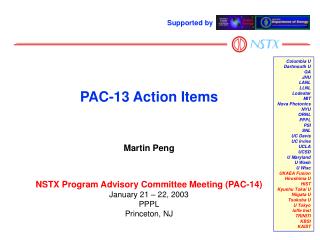 PAC-13 Action Items