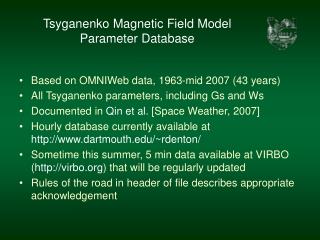 Tsyganenko Magnetic Field Model Parameter Database