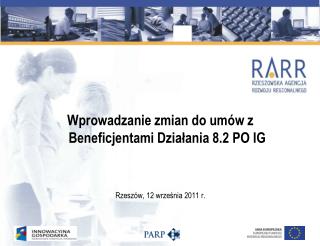 Wprowadzanie zmian do umów z Beneficjentami Działania 8.2 PO IG Rzeszów, 12 września 2011 r.