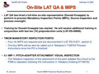 On-Site LAT QA &amp; MIPS