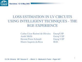 LOSS ESTIMATION IN LV CIRCUITS USING INTELLIGENT TECHNIQUES - THE RGE EXPERIENCE