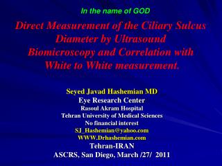 Seyed Javad Hashemian MD Eye Research Center Rasoul Akram Hospital