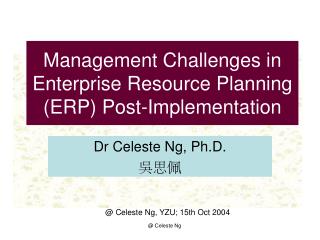 Management Challenges in Enterprise Resource Planning (ERP) Post-Implementation