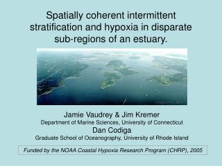 Spatially coherent intermittent stratification and hypoxia in disparate sub-regions of an estuary.