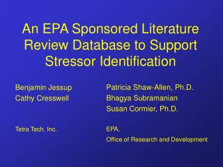 An EPA Sponsored Literature Review Database to Support Stressor Identification
