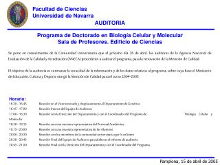 AUDITORIA Programa de Doctorado en Biología Celular y Molecular