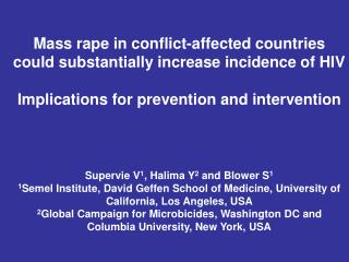 Mass rape in conflict-affected countries could substantially increase incidence of HIV