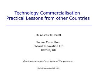 Technology Commercialisation Practical Lessons from other Countries