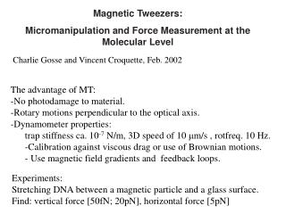 Magnetic Tweezers: Micromanipulation and Force Measurement at the Molecular Level