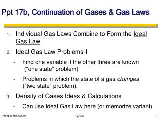 Ppt 17b, Continuation of Gases &amp; Gas Laws