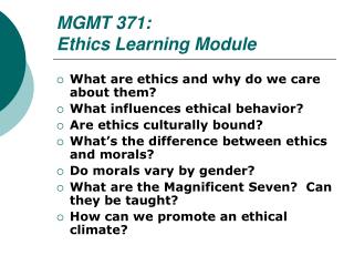 MGMT 371: Ethics Learning Module