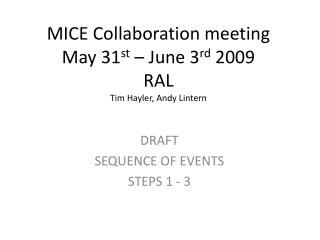 MICE Collaboration meeting May 31 st – June 3 rd 2009 RAL Tim Hayler, Andy Lintern