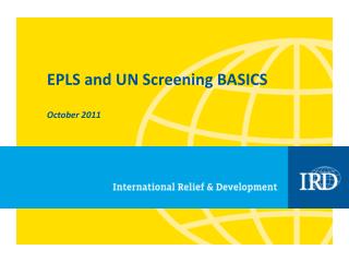 EPLS and UN Screening BASICS