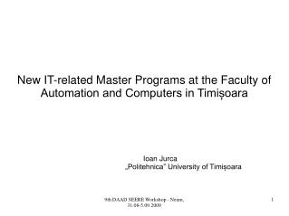 New IT-related Master Programs at the Faculty of Automation and Computers in Timișoara