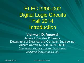 ELEC 2200-002 Digital Logic Circuits Fall 2014 Introduction