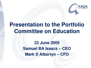 Presentation to the Portfolio Committee on Education