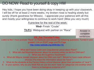 DO NOW: Read to yourself &amp; copy HW