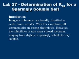 Lab 27 - Determination of K sp for a Sparingly Soluble Salt