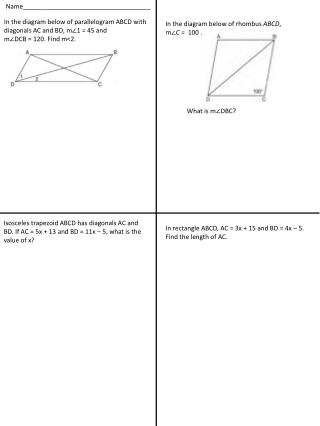 In the diagram below of parallelogram ABCD with diagonals AC and BD, m∠1 = 45 and