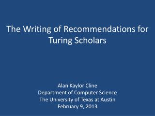 The Writing of Recommendations for Turing Scholars