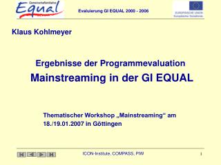 Ergebnisse der Programmevaluation Mainstreaming in der GI EQUAL