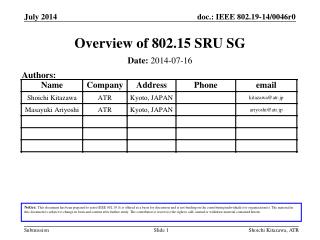Overview of 802.15 SRU SG