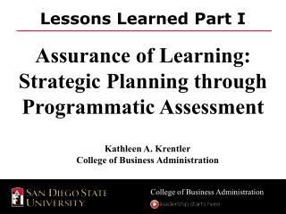 Lessons Learned Part I