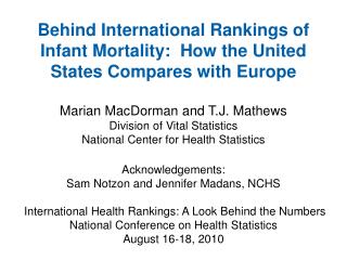 Infant mortality rate, United States, 2000-2007