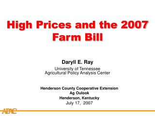 High Prices and the 2007 Farm Bill