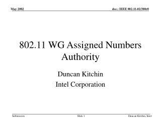 802.11 WG Assigned Numbers Authority