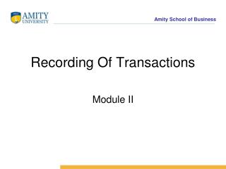 Recording Of Transactions
