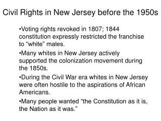 Civil Rights in New Jersey before the 1950s