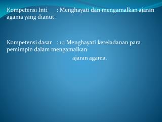 Kompetensi Inti	 : Menghayati dan mengamalkan ajaran agama yang dianut.