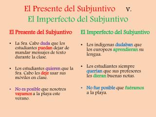 El Presente del Subjuntivo v. El Imperfecto del Subjuntivo