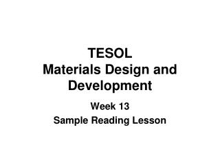 TESOL Materials Design and Development