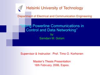 Helsinki University of Technology Department of Electrical and Communication Engineering