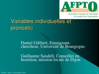 Variables individuelles et pronostic