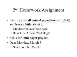 2 nd Homework Assignment