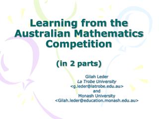 Learning from the Australian Mathematics Competition (in 2 parts)