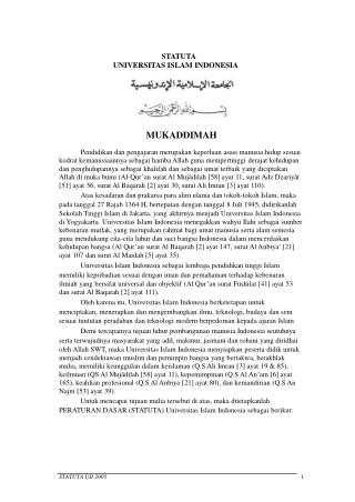 STATUTA 		UNIVERSITAS ISLAM INDONESIA MUKADDIMAH