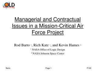 Managerial and Contractual Issues in a Mission-Critical Air Force Project