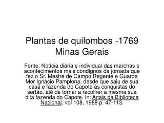 Plantas de quilombos -1769 Minas Gerais